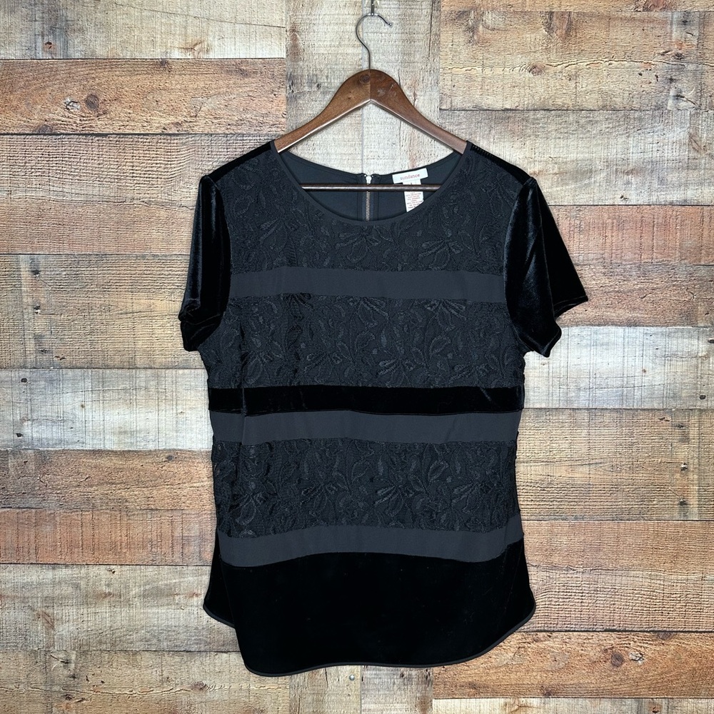 Sundance Raven Lace Velour Top L NEW